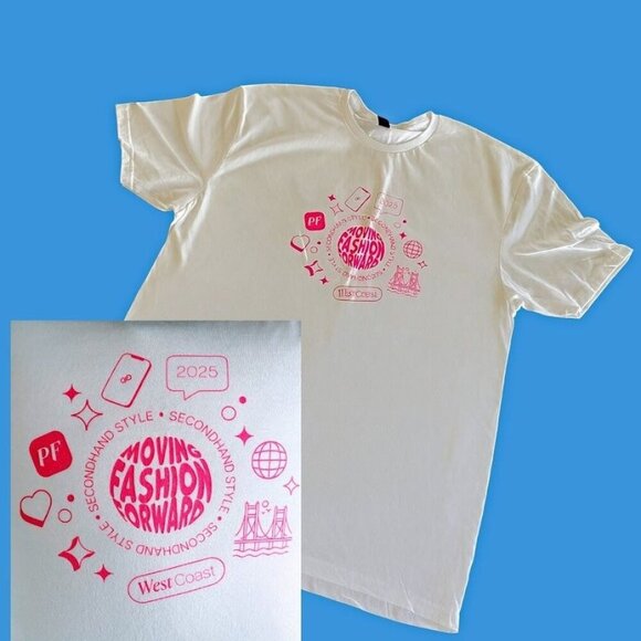 Poshfest 2025 Moving Fashion Foward White & Pink T-Shirt Size XL - Picture 1 of 3